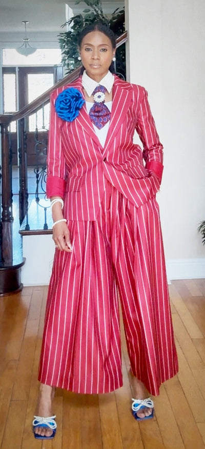 The Wynn Green Striped Wide Legged Palazzo Suit