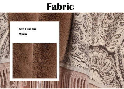 Soft Warm Wool Blend Cape Coat with Faux Fur and Tassels for Women