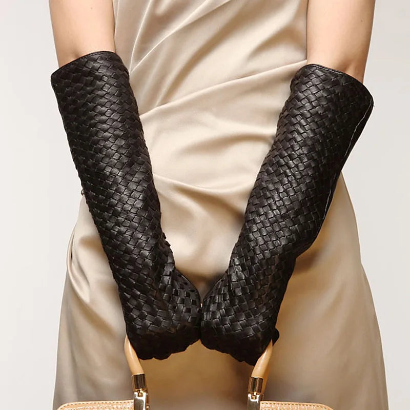 Women’s Winter Genuine Leather Long Gloves - Opera Style