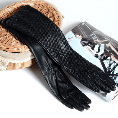 Women’s Winter Genuine Leather Long Gloves - Opera Style