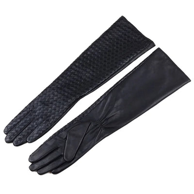Women’s Winter Genuine Leather Long Gloves - Opera Style