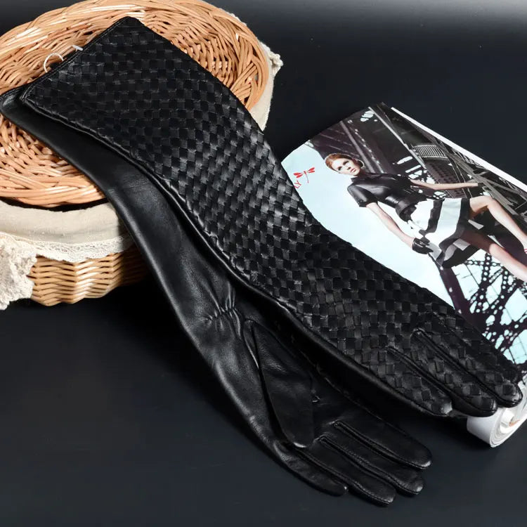 Women’s Winter Genuine Leather Long Gloves - Opera Style