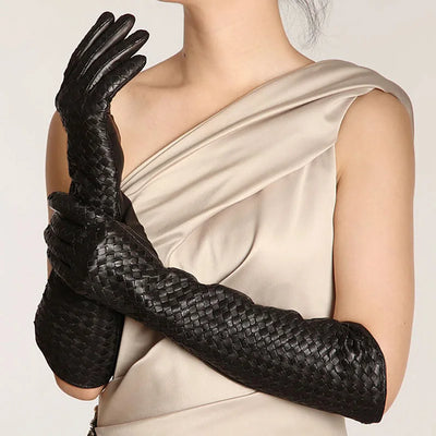 Women’s Winter Genuine Leather Long Gloves - Opera Style
