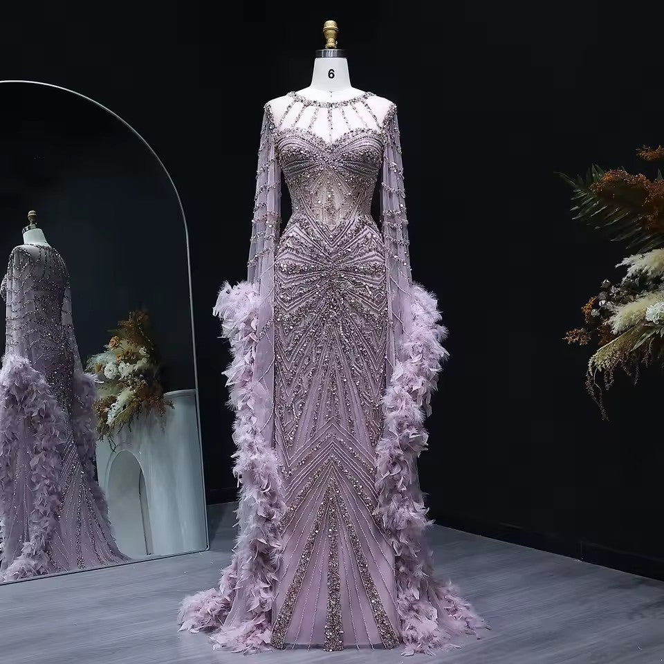 The Caprionnie, Luxury Beaded Feather Evening Gown