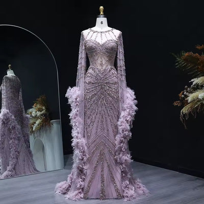 The Caprionnie, Luxury Beaded Feather Evening Gown