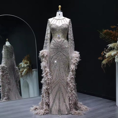 The Caprionnie, Luxury Beaded Feather Evening Gown