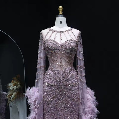 The Caprionnie, Luxury Beaded Feather Evening Gown