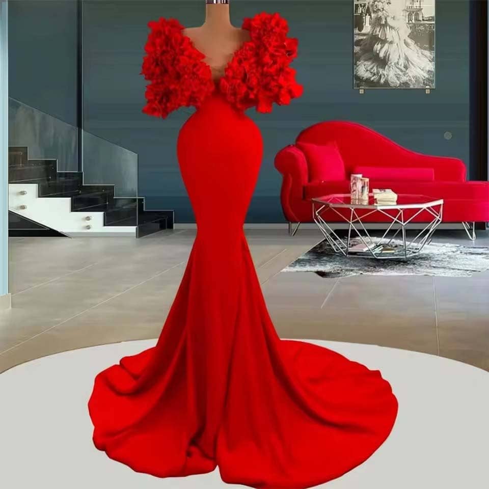 The Lyron,Evening Floor Length Mermaid Red Gown