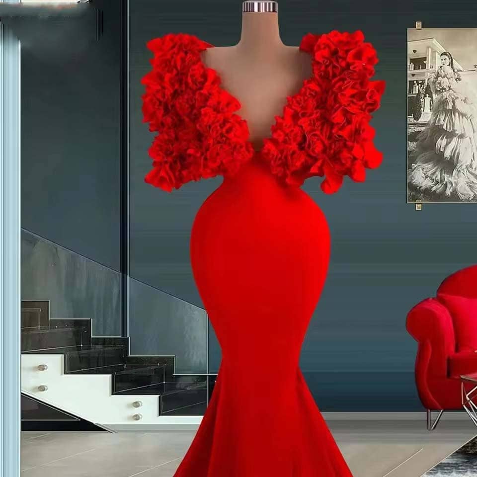 The Lyron,Evening Floor Length Mermaid Red Gown