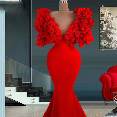 The Lyron,Evening Floor Length Mermaid Red Gown