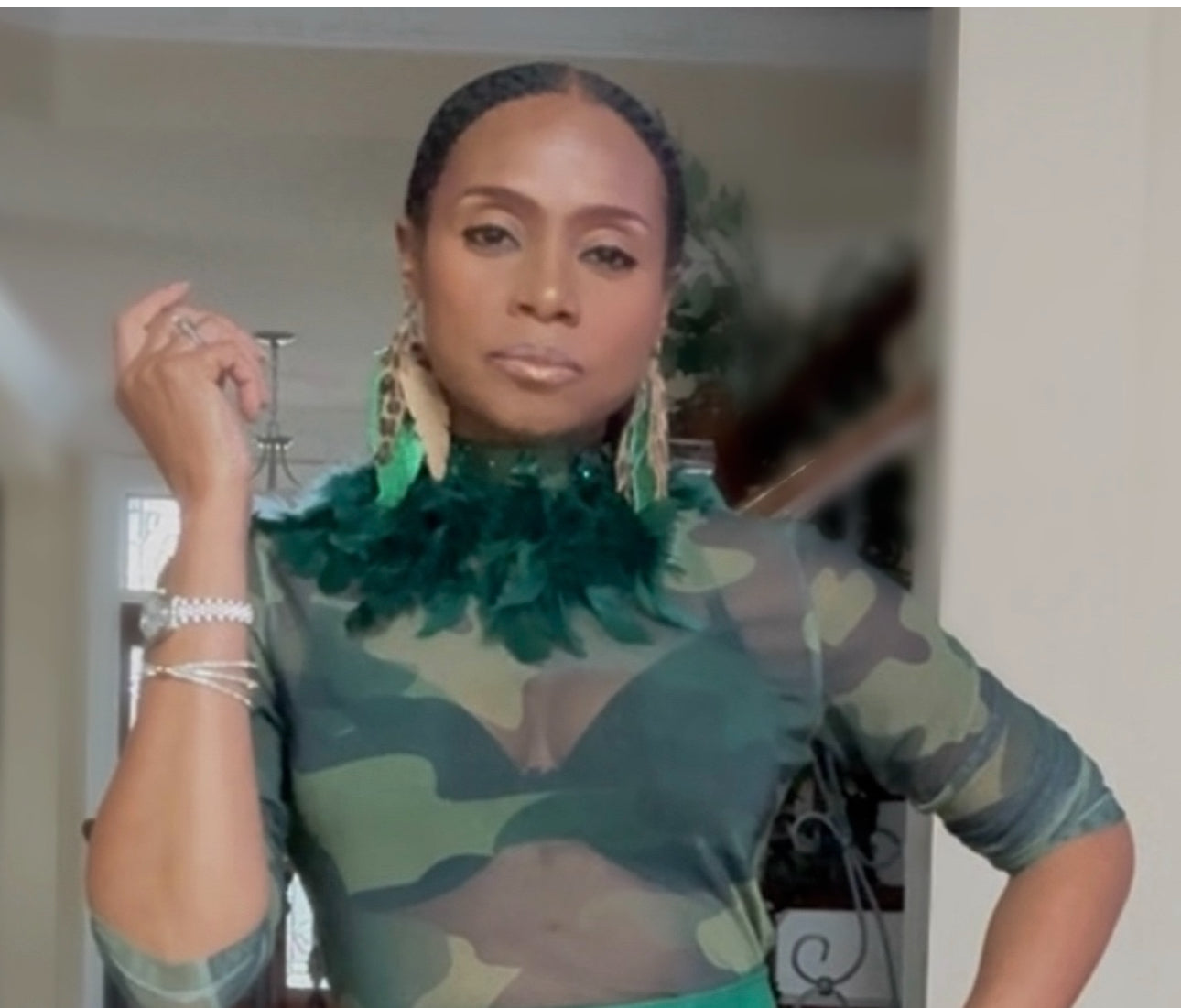 The Raquel Luxe Camo Sheer Top