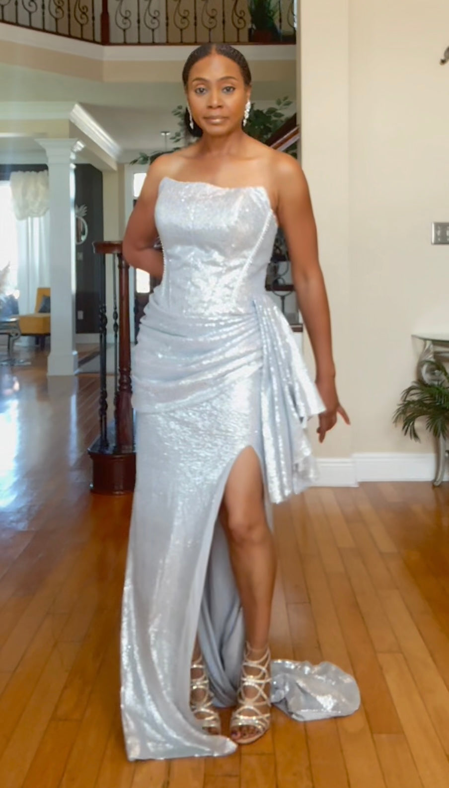 The Lisa Renee Luxe Silver Gown