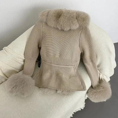 Women's Luxury Fur Coat with Detachable Fox Fur Collar - Autumn/Winter