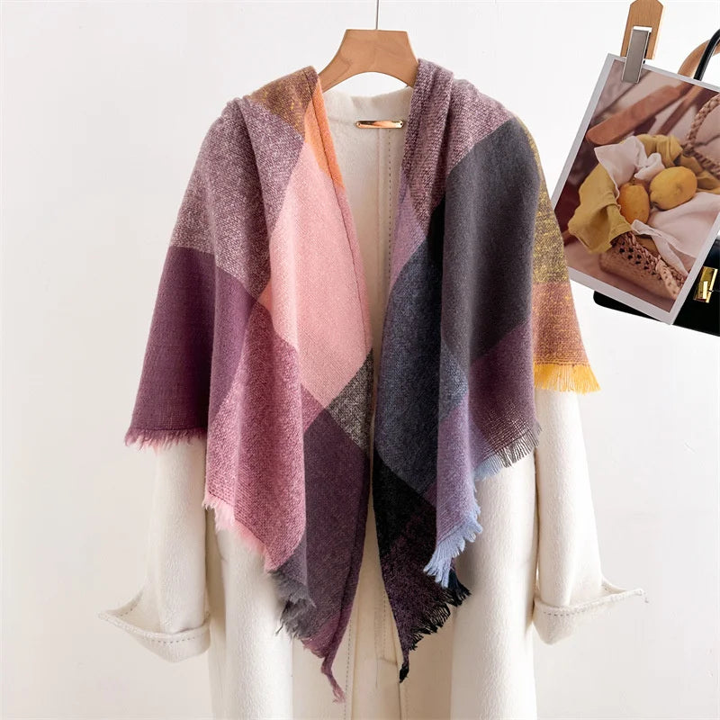 Luxury Fashion Plaid Cashmere Winter Shawl Scarf | Warm Triangle Wraps