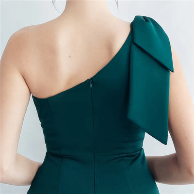 Candy Color Satin One-Shoulder Evening Dress with Slit and Appliques