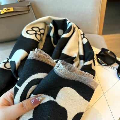 Elegant Floral Acrylic Cashmere Scarf Shawl