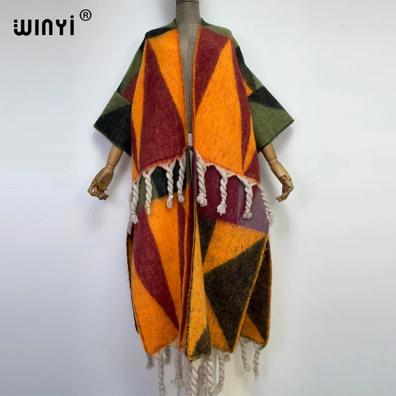 Winter Women Tassel Cardigan Coat | Thick Warm Christmas Kaftan Dress