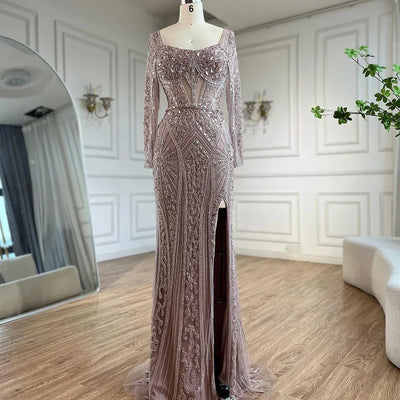 Luxury Pink Mermaid Beaded Evening Dress | Formal Occasion Gown