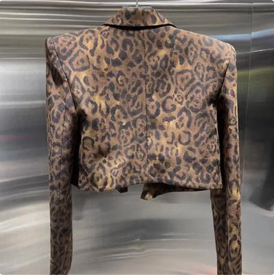 Women’s Leopard Print Blazer - Long Sleeve Short Coat (Autumn)