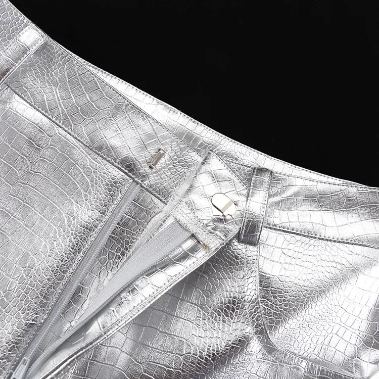 High Waisted Baggy PU Pants | Silver & Gold Loose Trousers