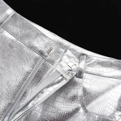 High Waisted Baggy PU Pants | Silver & Gold Loose Trousers