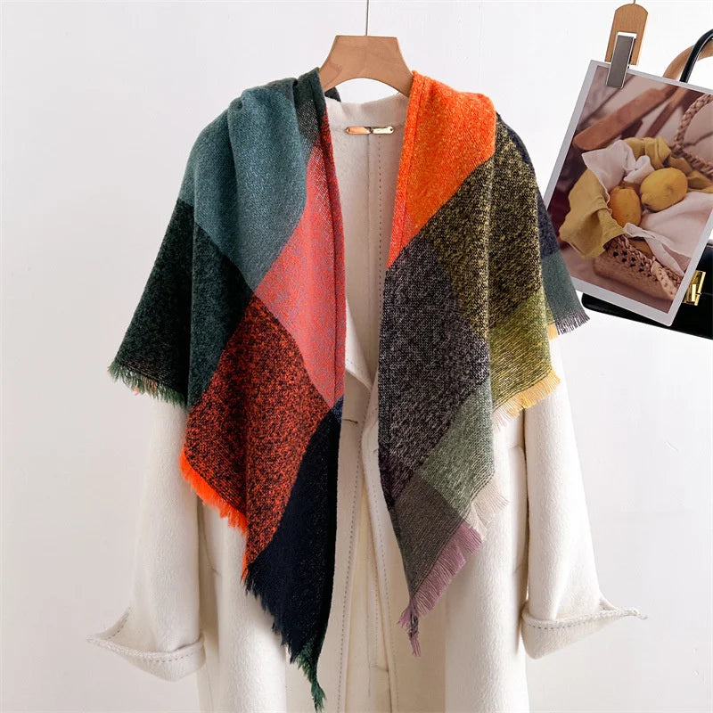 Luxury Fashion Plaid Cashmere Winter Shawl Scarf | Warm Triangle Wraps