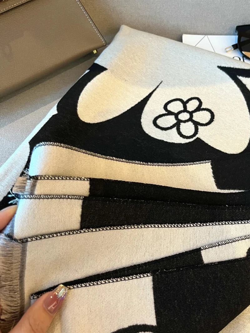 Elegant Floral Acrylic Cashmere Scarf Shawl