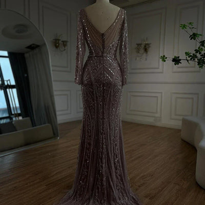 Luxury Pink Mermaid Beaded Evening Dress | Formal Occasion Gown