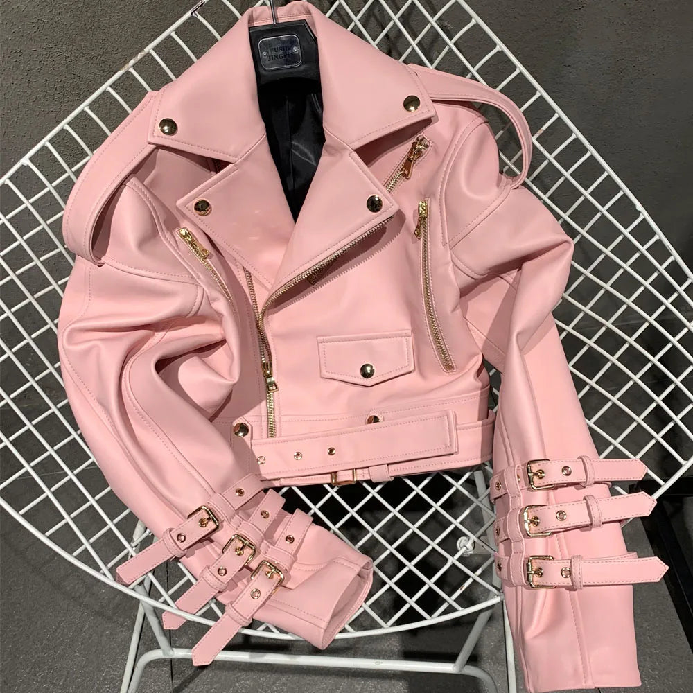 Women's Leather Belt Jacket - Real Sheepskin, Warm Autumn Coat