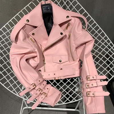 Women's Leather Belt Jacket - Real Sheepskin, Warm Autumn Coat