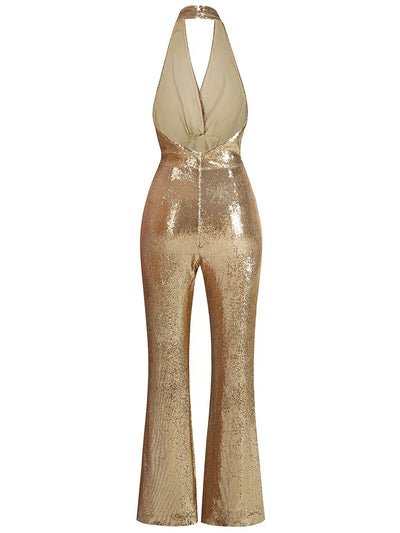 Sexy Sequined V-Neck Backless Jumpsuit for Women