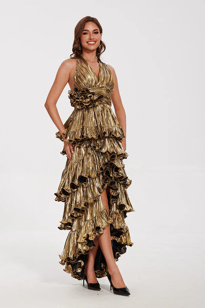Elegant Ruffle Maxi Prom Dress - Sleeveless V-Neck Evening Gown