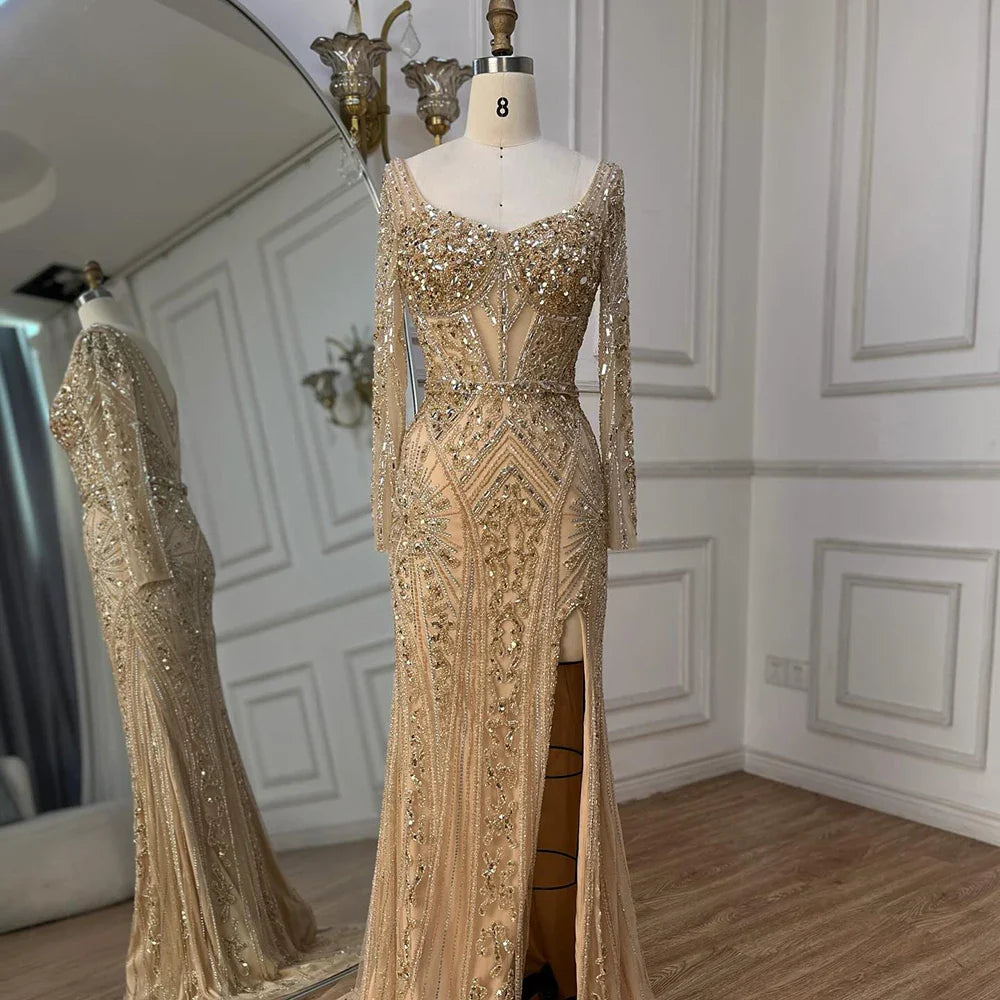 Luxury Pink Mermaid Beaded Evening Dress | Formal Occasion Gown