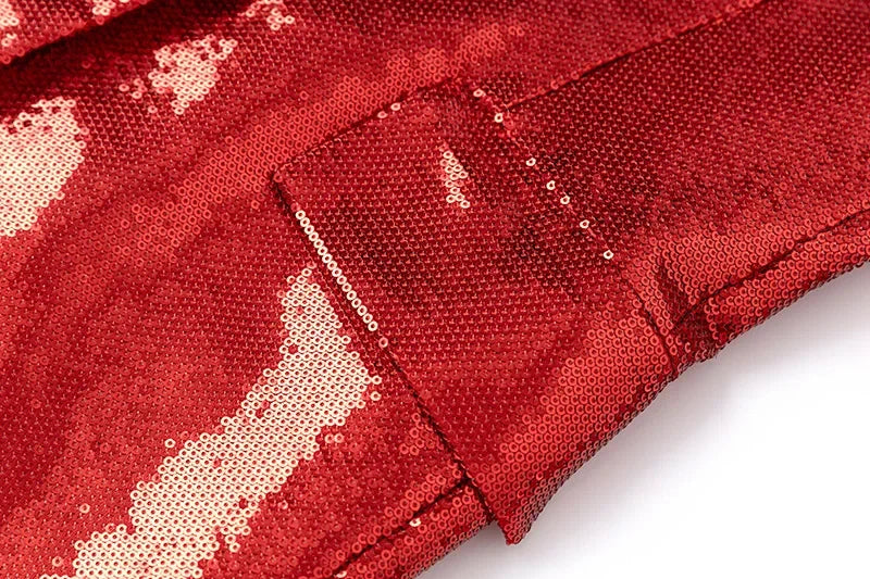 Christmas Red Sequins Two-Piece Suit Top & Shorts