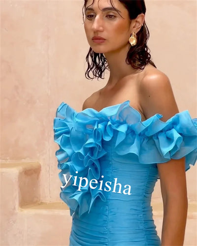 Customized Off-Shoulder Mini Graduation Dress with Flower Pleats