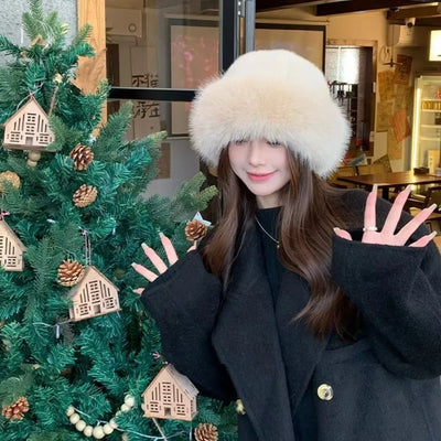 Winter Fluffy Fur Bucket Hat with Ear Protection