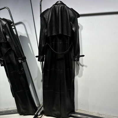 Long Real Leather Trench Coat for Women - Double Breasted Suede