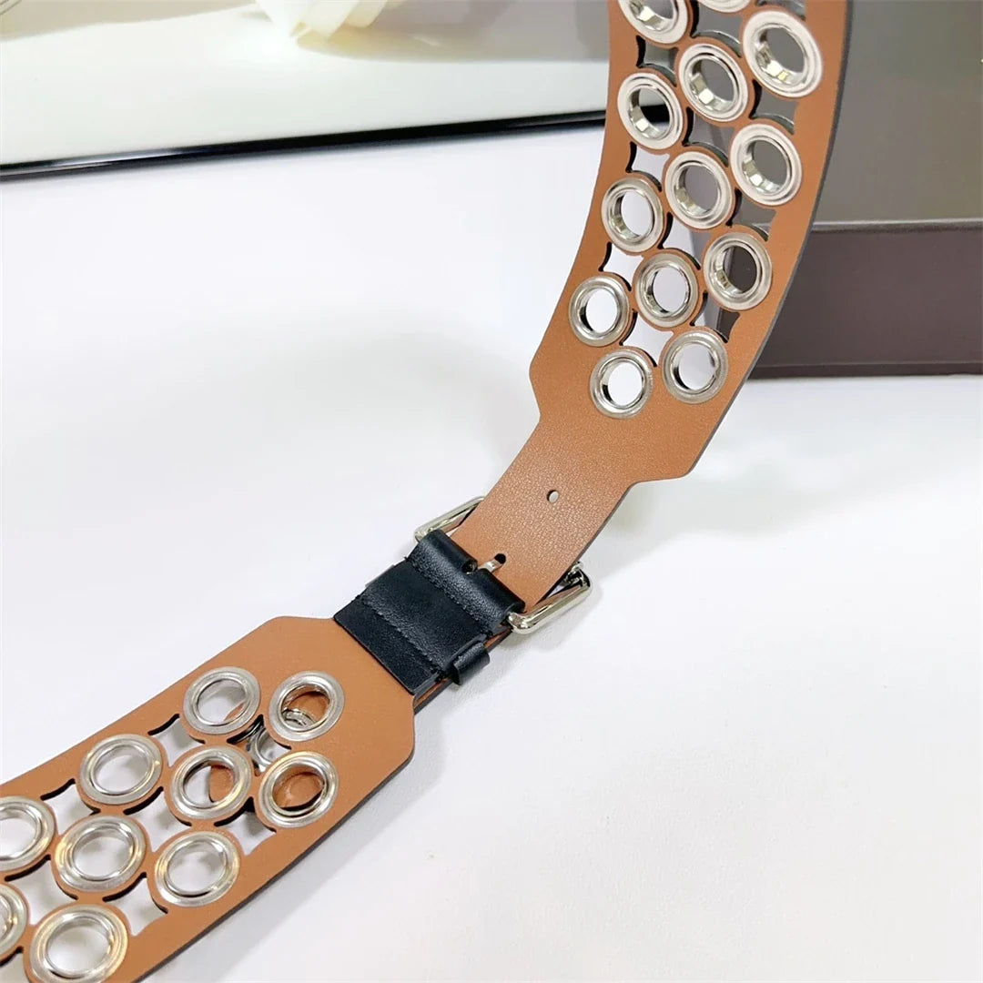 12 CM Wide Hollow Pattern Pin Buckle Waist Belt - Handmade Luxury Accessory