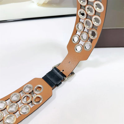 12 CM Wide Hollow Pattern Pin Buckle Waist Belt - Handmade Luxury Accessory