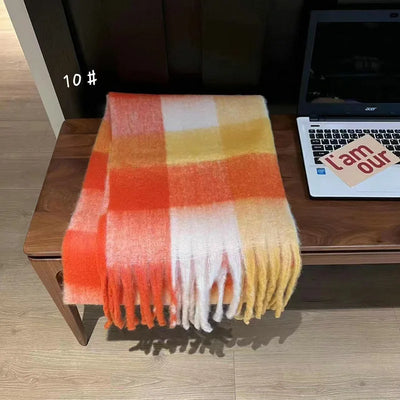 Luxury Rainbow Stripe Wool Scarf | Winter Warm Tassel Shawl Wrap