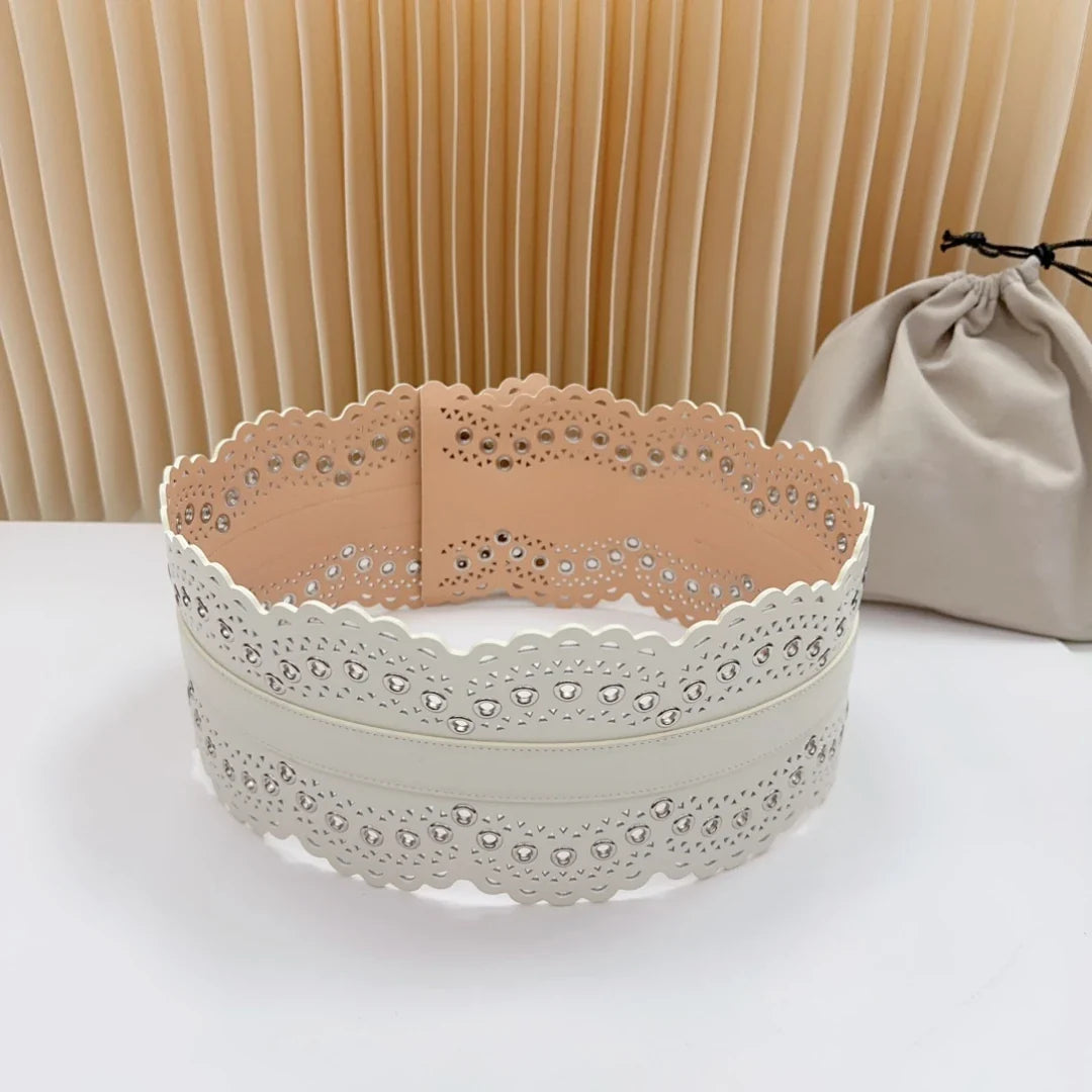 12 CM Wide Hollow Pattern Pin Buckle Waist Belt - Handmade Luxury Accessory