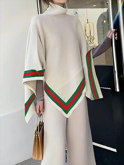 Knitted Shawl Top for Women | High Neck Batwing Sleeve Sweater