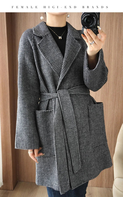 Women Double-Sided Woolen Cashmere Coat with Belt