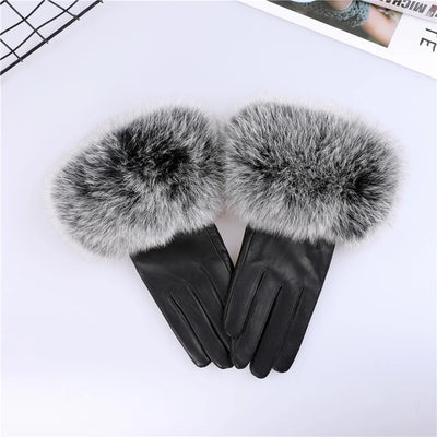 Sheepskin Leather Gloves with Fox Fur Trim – Women's Winter Mittens