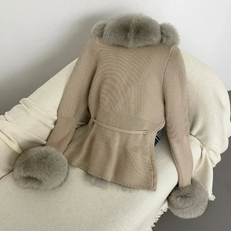 Women's Luxury Fur Coat with Detachable Fox Fur Collar - Autumn/Winter