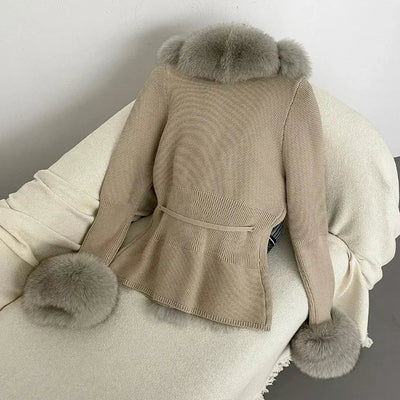 Women's Luxury Fur Coat with Detachable Fox Fur Collar - Autumn/Winter