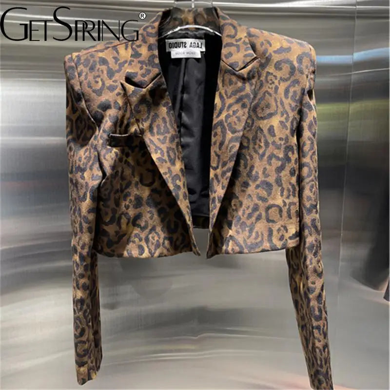 Women’s Leopard Print Blazer - Long Sleeve Short Coat (Autumn)