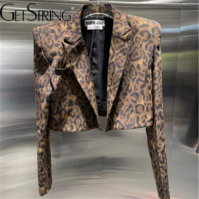 Women’s Leopard Print Blazer - Long Sleeve Short Coat (Autumn)