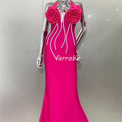 Modern Handmade Flower Pleat Mermaid Strapless Long Dress