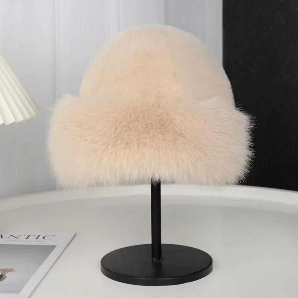 Winter Fluffy Fur Bucket Hat with Ear Protection